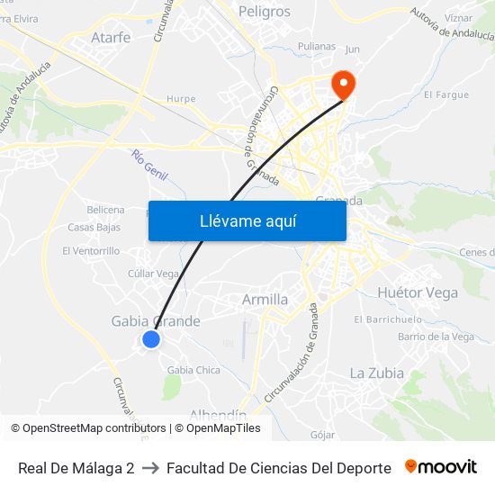 Real De Málaga 2 to Facultad De Ciencias Del Deporte map