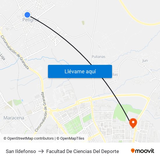 San Ildefonso to Facultad De Ciencias Del Deporte map