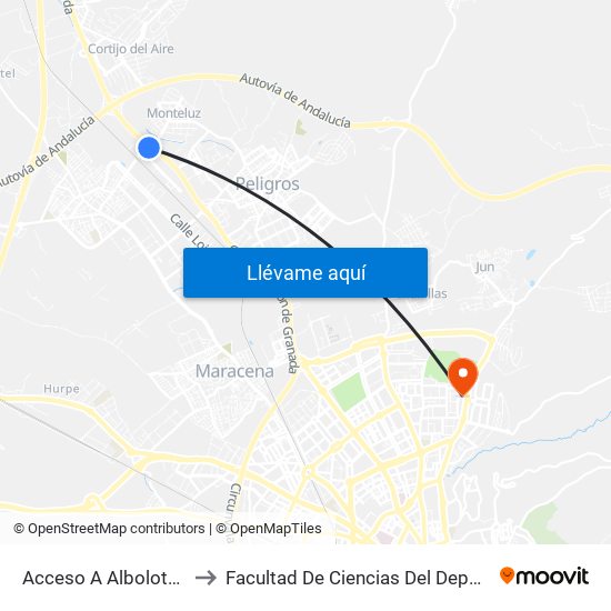 Acceso A Albolote V to Facultad De Ciencias Del Deporte map
