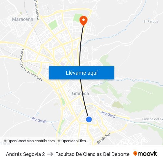 Andrés Segovia 2 to Facultad De Ciencias Del Deporte map