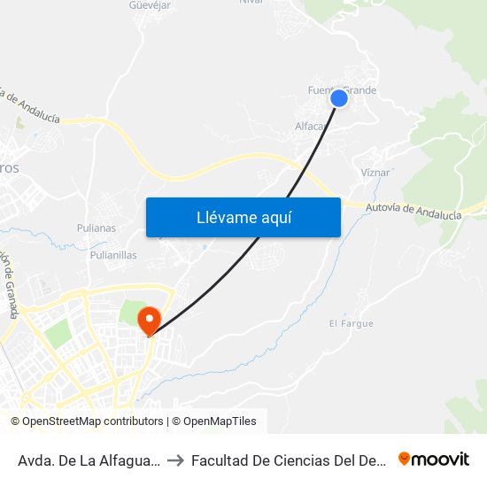 Avda. De La Alfaguara 2 to Facultad De Ciencias Del Deporte map