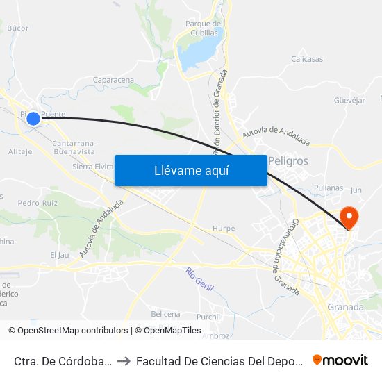 Ctra. De Córdoba 1 to Facultad De Ciencias Del Deporte map