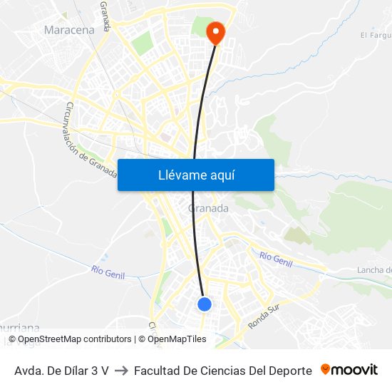 Avda. De Dílar 3 V to Facultad De Ciencias Del Deporte map