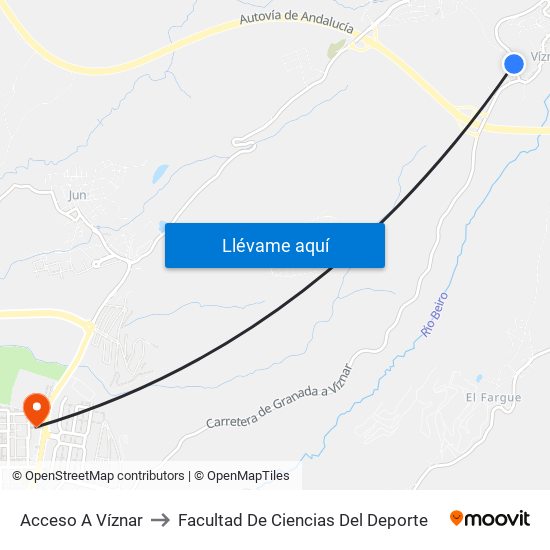 Acceso A Víznar to Facultad De Ciencias Del Deporte map