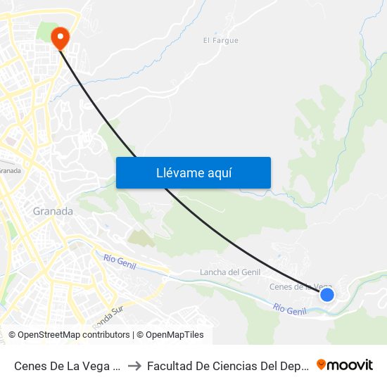 Cenes De La Vega 1 V to Facultad De Ciencias Del Deporte map