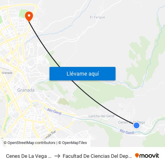 Cenes De La Vega 2 V to Facultad De Ciencias Del Deporte map