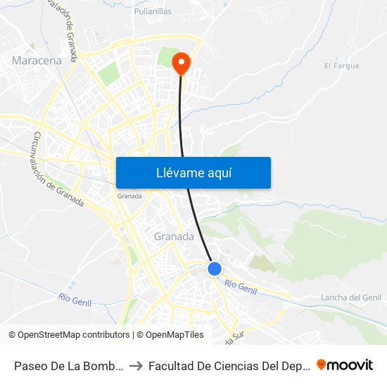 Paseo De La Bomba V to Facultad De Ciencias Del Deporte map