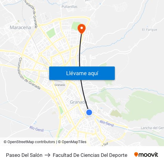 Paseo Del Salón to Facultad De Ciencias Del Deporte map