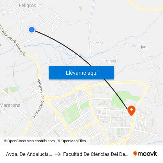 Avda. De Andalucía 2 V to Facultad De Ciencias Del Deporte map