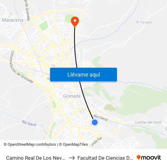 Camino Real De Los Neveros - Fte 4 to Facultad De Ciencias Del Deporte map