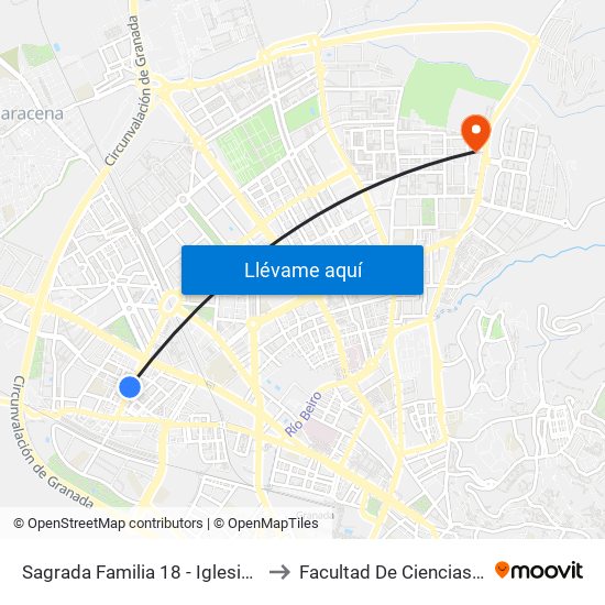 Sagrada Familia 18 - Iglesia Santa Micaela to Facultad De Ciencias Del Deporte map