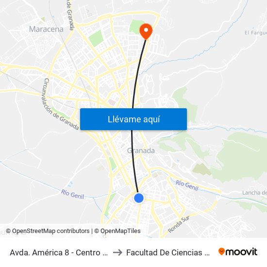 Avda. América 8 - Centro Salud Zaidín to Facultad De Ciencias Del Deporte map