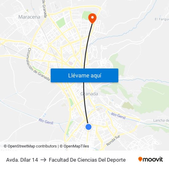 Avda. Dílar 14 to Facultad De Ciencias Del Deporte map