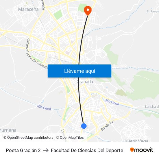 Poeta Gracián 2 to Facultad De Ciencias Del Deporte map