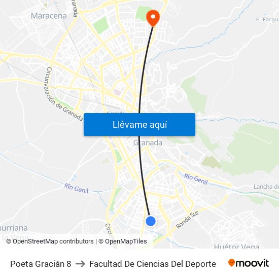 Poeta Gracián 8 to Facultad De Ciencias Del Deporte map