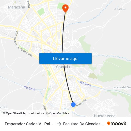 Emperador Carlos V - Palacio Deportes to Facultad De Ciencias Del Deporte map