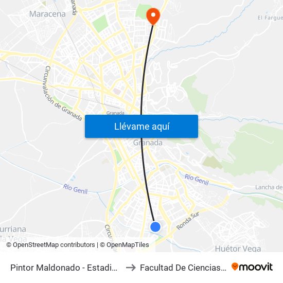 Pintor Maldonado - Estadio Los Cármenes to Facultad De Ciencias Del Deporte map