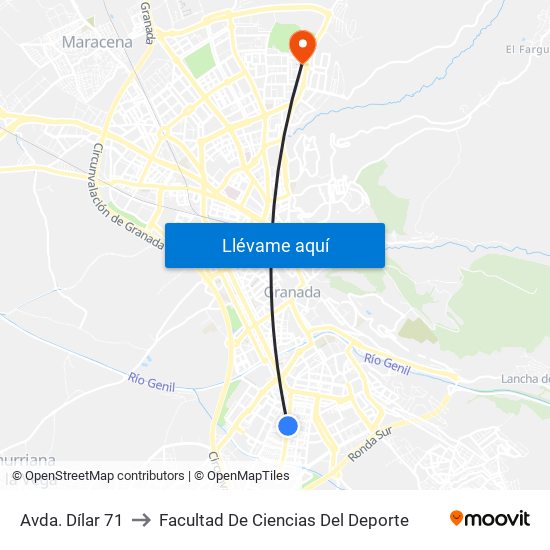 Avda. Dílar 71 to Facultad De Ciencias Del Deporte map