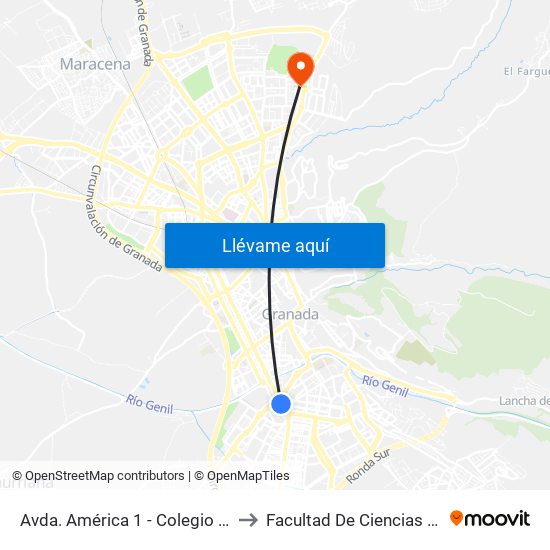 Avda. América 1 - Colegio Caja Granada to Facultad De Ciencias Del Deporte map