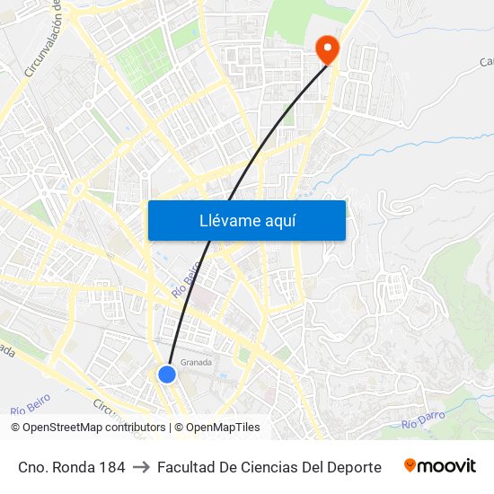 Cno. Ronda 184 to Facultad De Ciencias Del Deporte map