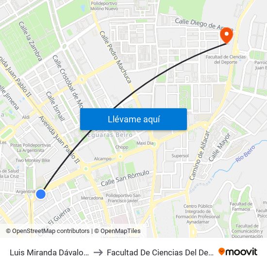 Luis Miranda Dávalos 93 to Facultad De Ciencias Del Deporte map