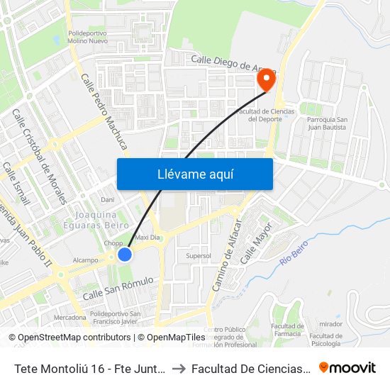 Tete Montoliú 16 - Fte Junta De Andalucía to Facultad De Ciencias Del Deporte map