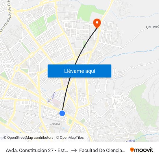 Avda. Constitución 27 - Estación Ferrocarril to Facultad De Ciencias Del Deporte map