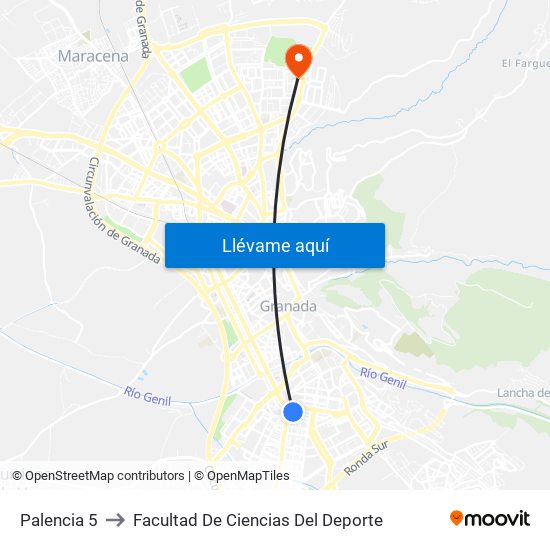 Palencia 5 to Facultad De Ciencias Del Deporte map