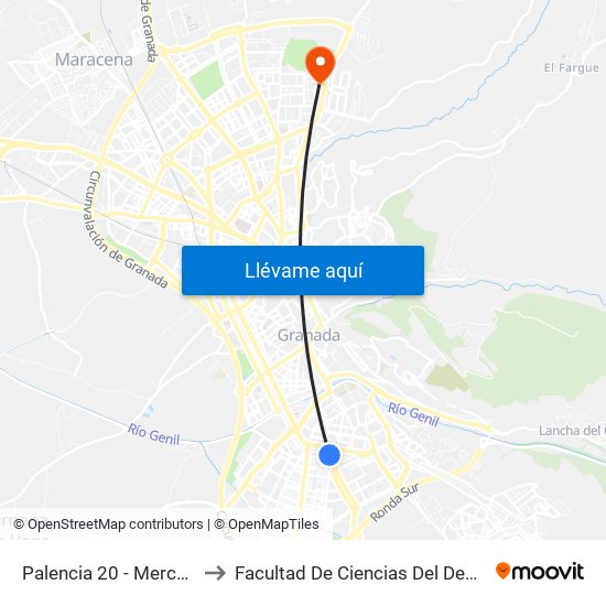 Palencia 20 - Merca 80 to Facultad De Ciencias Del Deporte map