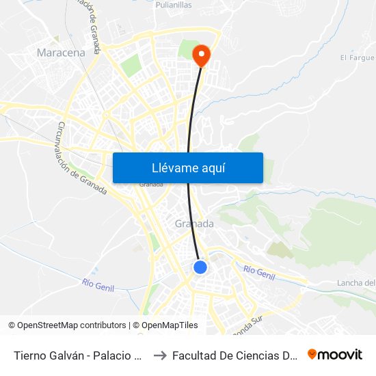 Tierno Galván - Palacio Congresos to Facultad De Ciencias Del Deporte map
