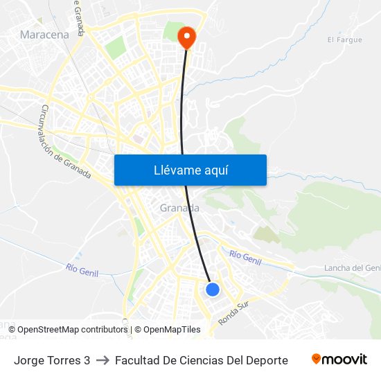 Jorge Torres 3 to Facultad De Ciencias Del Deporte map