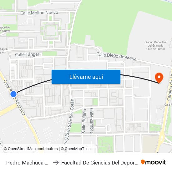 Pedro Machuca 32 to Facultad De Ciencias Del Deporte map