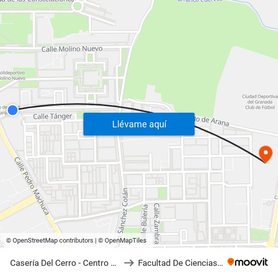 Casería Del Cerro - Centro De Salud Cartuja to Facultad De Ciencias Del Deporte map