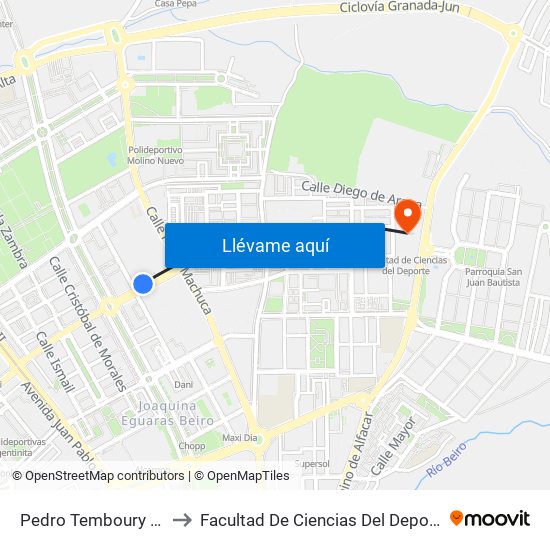 Pedro Temboury 33 to Facultad De Ciencias Del Deporte map