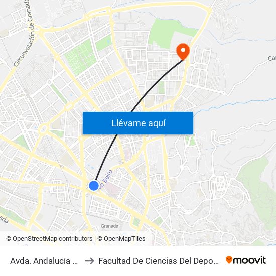 Avda. Andalucía 18 to Facultad De Ciencias Del Deporte map