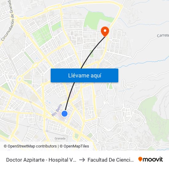 Doctor Azpitarte - Hospital Virgen De Las Nieves to Facultad De Ciencias Del Deporte map