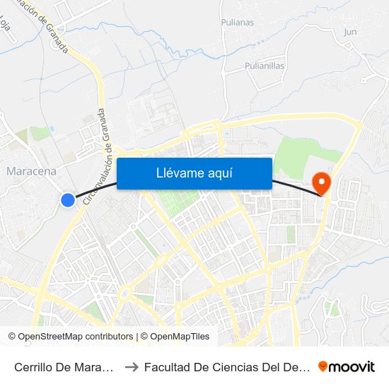 Cerrillo De Maracena to Facultad De Ciencias Del Deporte map