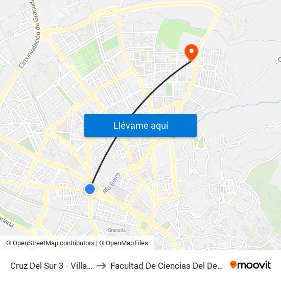 Cruz Del Sur 3 - Villarejo to Facultad De Ciencias Del Deporte map