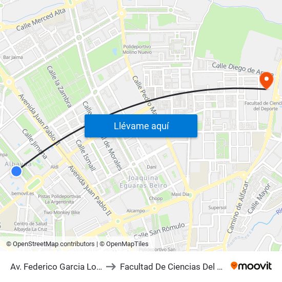 Av. Federico Garcia Lorca 15 to Facultad De Ciencias Del Deporte map