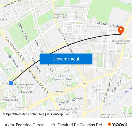 Avda. Federico García Lorca 9 to Facultad De Ciencias Del Deporte map