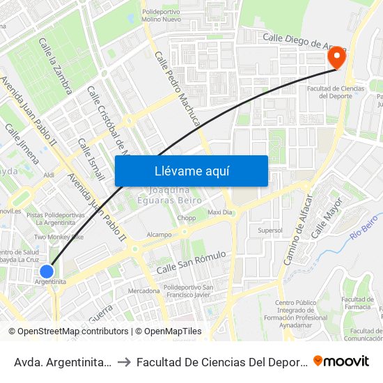 Avda. Argentinita 3 to Facultad De Ciencias Del Deporte map