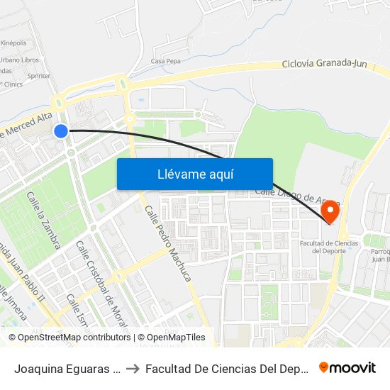 Joaquina Eguaras 29 to Facultad De Ciencias Del Deporte map