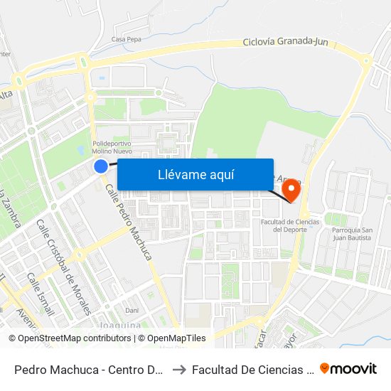 Pedro Machuca - Centro De Salud Cartuja to Facultad De Ciencias Del Deporte map