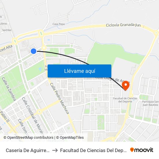 Casería De Aguirre 63 to Facultad De Ciencias Del Deporte map