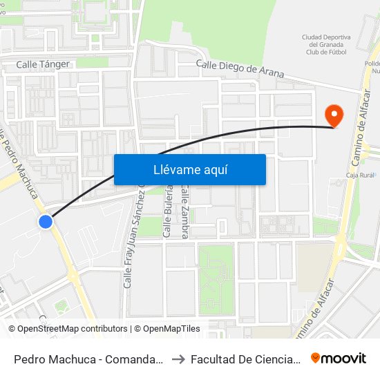 Pedro Machuca - Comandancia Guardia Civil to Facultad De Ciencias Del Deporte map