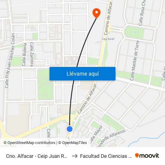 Cno. Alfacar - Ceip Juan Ramón Jiménez to Facultad De Ciencias Del Deporte map