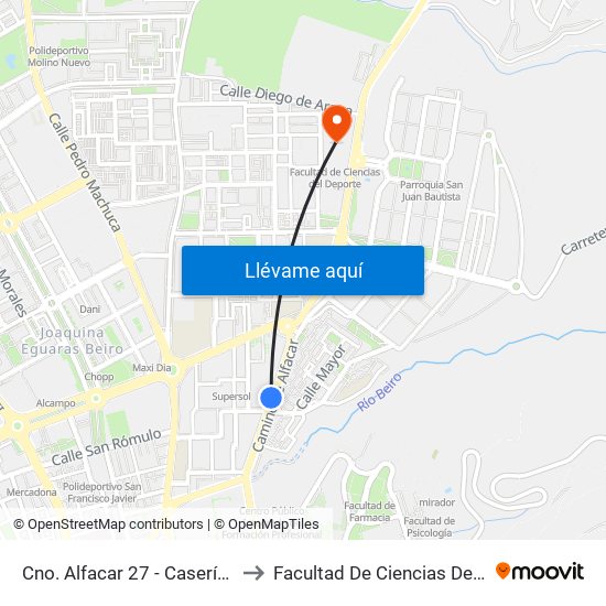 Cno. Alfacar 27 - Casería Montijo to Facultad De Ciencias Del Deporte map