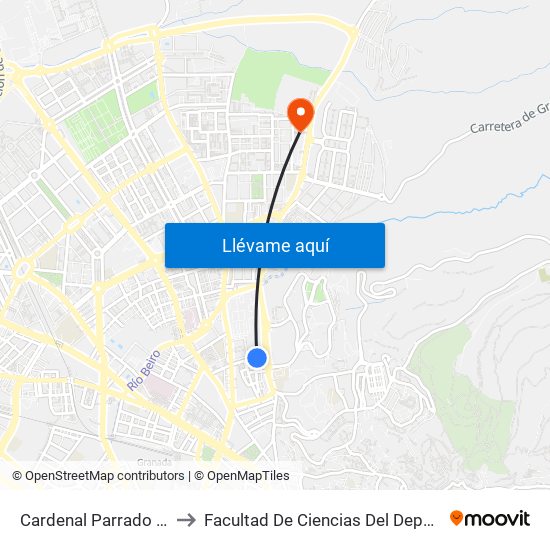 Cardenal Parrado 51 to Facultad De Ciencias Del Deporte map