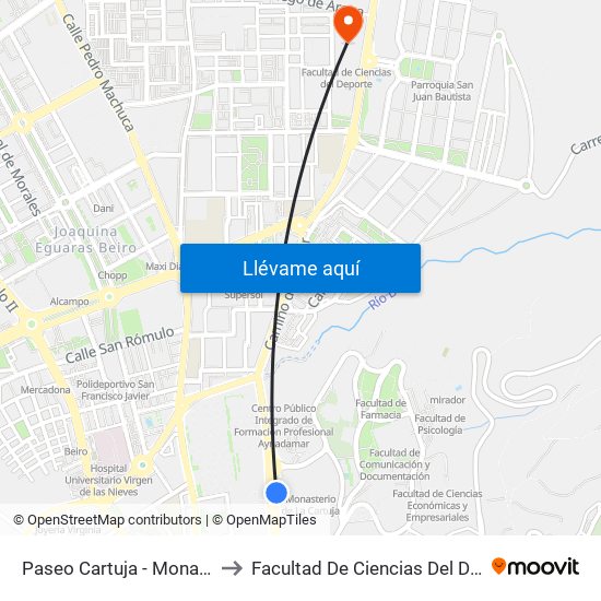 Paseo Cartuja - Monasterio to Facultad De Ciencias Del Deporte map