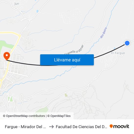 Fargue - Mirador Del Veleta to Facultad De Ciencias Del Deporte map